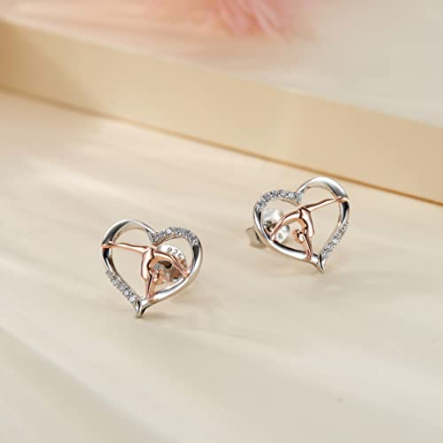 MANBU Sterling Silver Gymnastics Earrings Necklace Gymnast Heart Rose Gold Plated Jewelry Christmas Gymnastics Gifts for Daughter Granddaughter Gymnasts3