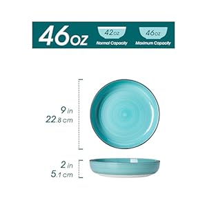 vancasso Pasta Bowls Set of 4, 46 oz Ceramic Salad Serving Bowls and Soup Bowls, Microwave Safe Pasta Plates, Large Shallow Kitchen Dishes, Bonita Series - Blue vancasso Pasta Bowls Set of 4 46 oz Ceramic Salad Serving Bowls and Soup Bowls Microwave Safe Pasta Plates Large Shallow Kitchen Dishes Bonita Series Blue