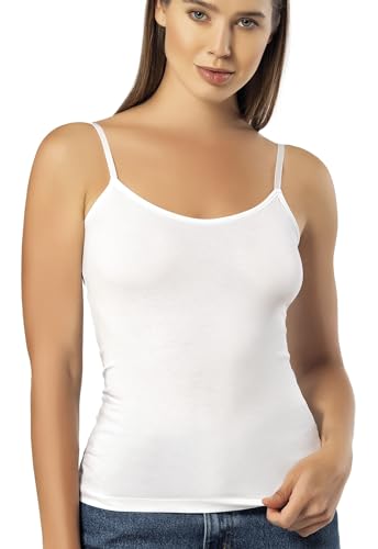 VAVONNE Spaghetti Strap Camisole Tank Tops for Women, Basic Slim-Fit Cotton Cami Undershirts (White, Medium)