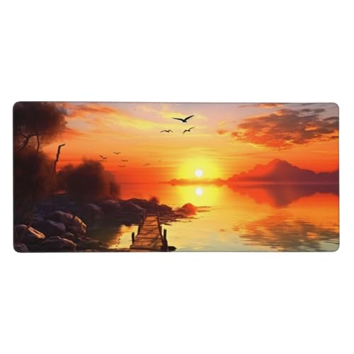 Tapis de souris de jeu étendu XXL 90x40 cm avec motif paysage de coucher de soleil pour bureau