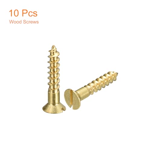 uxcell Tornillos de latón para madera, 10 piezas M4.5 x 25mm, cabeza plana ranurada autorroscante avellanada para carpintería y muebles miniatura 3