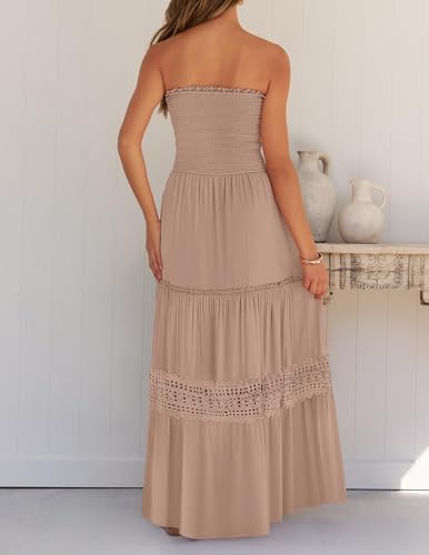 Image of ZESICA Women's 2026 Summer Boho Maxi Dresses Strapless Off Shoulder Lace Flowy A Line Beach Vacation Long Sundress