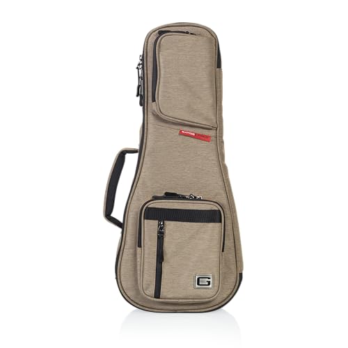 Image of Gator Cases Transit Series Lightweight Soprano Ukulele Gig Bag with Back Pack Straps and Rubberized Base, Tan Exterior (GT-UKE-SOP-TAN)