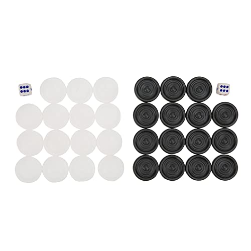 Fauitay Juego de 32 Piezas de Damas de Plástico, con 15 Fichas Negras y 15 Blancas y 2 Dados, para Damas, Juegos de Mesa, Ocio en el Hogar