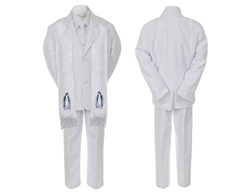Image of Baby Boy Kid Christening Baptism Communion White Suit Mary Maria Stole Sm-7
