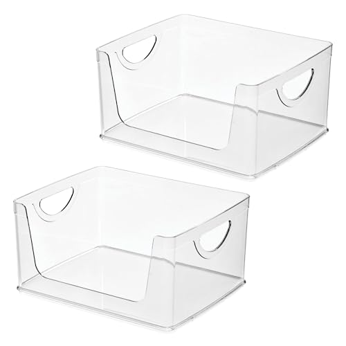 iDesign Stackable Open-Front Storage Bins with Handles for Kitchen and Pantry – Set of 2 – Clear