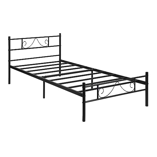 FurnitureR Cama Individual con Marco de Metal Industrial, Cama de Metal para Adolescentes/Adultos, Adecuada para Dormitorio, Dormitorio de Estudiantes y Otras escenas múltiples, con líneas Simples de