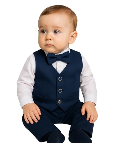 Image of SIRRI Baby Boys Cotton Blend Vest Suit 4 PC Formal Set Newborns - 9 Months