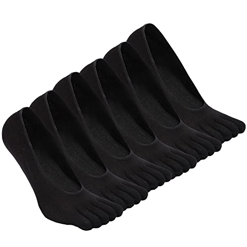 CaiDieNu No Show Toe Socks Women, Low Cut Five Fingers Cotton Running Athletic Invisible Boat Socks, 3/6 Pairs