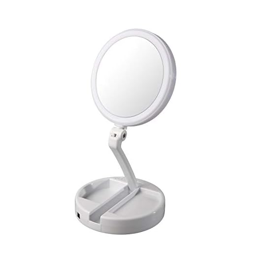 Floxite Dual Sided 12x And 1x Circle Lite Folding Vanity Travel Mirror
