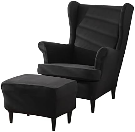 CRFATOP Printed Wing Chair Covers Bundles Ottoman Slipcovers Stretch Wingback Chair Slipcover Rectangle Large Size Storage Stool Cover for Living Room Bedroom Wingback Chair,A08