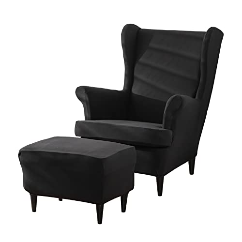 Crfatop Printed Wing Chair Covers Bundles Ottoman Slipcovers Stretch Wingback Chair Slipcover Rectangle Large Size Storage Stool Cover For Living Room Bedroom Wingback Chair,A08 #TOP23