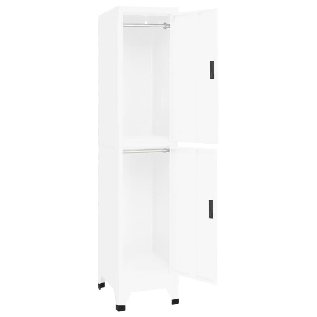 Szafka z szafką, biała, 38 x 45 x 180 cm, stal, 2 półki z wieszakiem na ubrania, zamykana, do biura, szkoły, domu, wszechstronna szafka do przechowywania