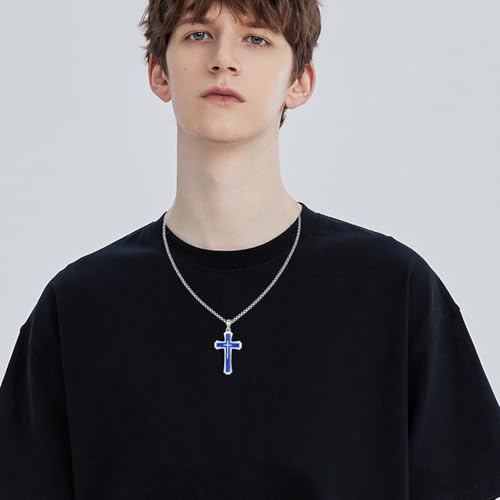 Cross Necklace for Men 925 Sterling Silver Abalone Shell/Opal/Malachite/Turquoise/Lapis Lazuli/Obsidian/Tiger Eye Stone/Red Coral/Black Tourmaline/Celtic/Ankh Cross Pendant Religious Jewelry Gift4