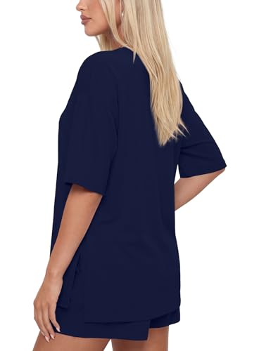 Image of Darong Women's 2 Piece Shorts Set Loungewear | oversized tshirts,crew neck top,drawstring shorts,elastic waist, side pockets,summer travel outfits