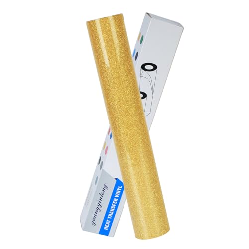 Image of guangyintong Heat Transfer Vinyl Glitter Gold HTV Rolls, 12 inch x 5ft Gold Iron on Vinyl for T Shirts, Glitter HTV Vinyl for All Cutter Machine Easy to Cut & Weed for Heat Vinyl DIY Design