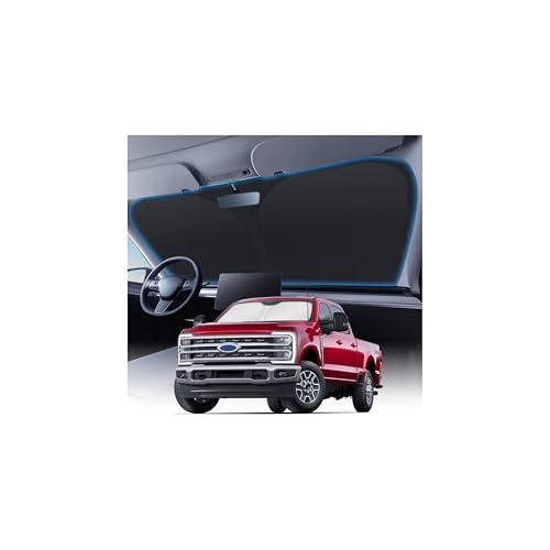 Image of KUST Windshield Sun Shade for 2017-2022 Ford Super Duty F250 F350 F450 Pickup Truck Window Accessories Sun Shade Sun Protector Foldable Block UV Rays Keep Car Cooler