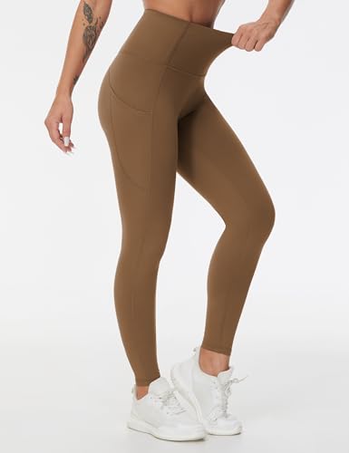 Image of THE GYM PEOPLE Thick High Waist Yoga Pants with Pockets, Tummy Control Workout Running Yoga Leggings for Women