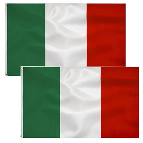 2pcs Bandiera Italiana 90 x 150 cm-Bandiera Italia Poliestere Metallo Occhielli all'aperto Bandiera dell'Italia Colore vivido e Adatto per uso interno ed esterno Italian Flag…
