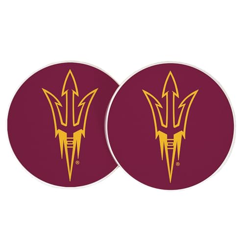 Desert Cactus Arizona State University Car Accessories ASU Sun Devils Absorbent Sandstone Cup Coasters Licensed Product Set of 2 (Design A)