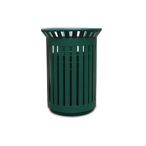 Anxeit Outdoor Metal Slatted Trash Receptacle,Waste Receptacle?Commercial Trash Cans,Zone Round Garbage Bin,Square Hotel Street Patio Indoor Metal Stan (Big-Green)
