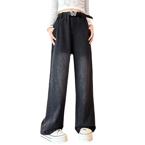 Girls Baggy Jeans Straight Wide Leg Y2K Streetwear Jeans Casual Loose Elastic Waist Denim Pants Trouser with Pocket