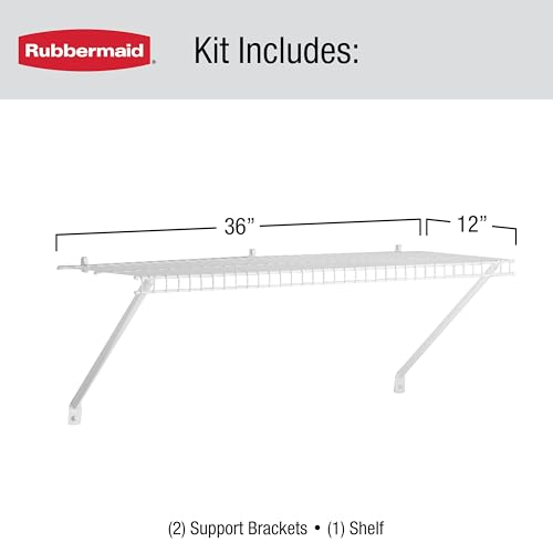 Image of Rubbermaid Direct Wall Shelf, 3 Ft. Wide, Mounting Hardware Kit Included, White, Wire Shelving Organizer System for Home /Laundry /Bathroom /Mudroom /Pantry /Linen Closet, 3' Length