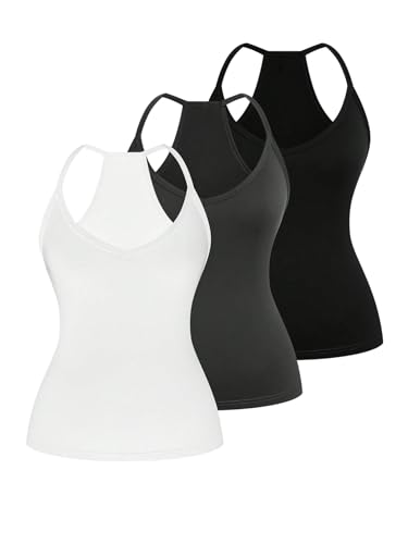 SOLY HUX Womens Plus Size V Neck Camisole 3 Packs Sleeveless Basic Tops Slim Fit Racerback Cami Shirts Black Grey White 3X-Large Plus