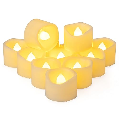 Image of 12 Pack 1.5 inch x 1.2 inch Flameless Tea Lights Candles Battery Operated, Flickering LED Votive Outdoor Electric Flicker Fake Tealight Candles Bulk for Halloween Wedding Christmas Party Decorations