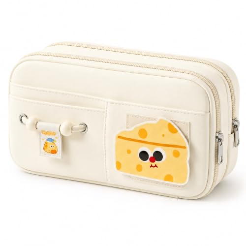 Image of FINEMOE Kawaii Pencil Pouch for Girls & Boys, Cute White School Pencil Case, 10 Layer Large Capacity Stationery Organizer with Zipper, Aesthetic Storage Bag for Kids, Return Gifts (White)