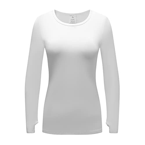 OThread & Co. Women's Long Sleeve T-Shirt Comfy Thumb Hole Shirts Basic Stretch Layer (Small, White)