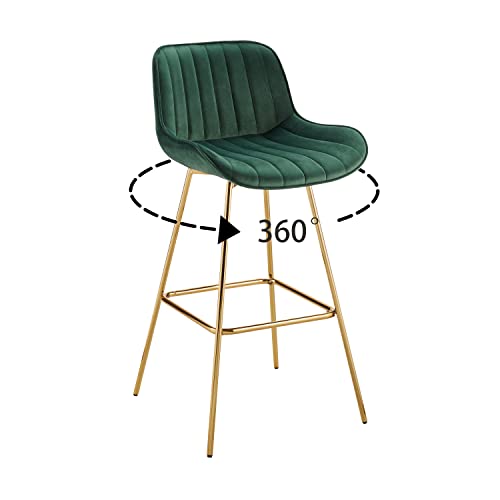 Zouron Swivel Bar Stools Set Of 4 For Kitchen, 29" Counter Height Bar Chairs With Back Tall Barstools Velvet Kitchen Island Stools With Gold-Plated Metal Legs, Green #TOP2
