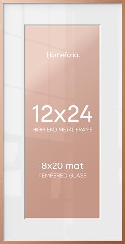 Image of Homeforia 12x24 Rose Picture Frame, High-End Metal, 8x20 Mat, Glass | High End Aluminum, Tempered Glass, Acid-Free 8x20 Removable Mat, 12x24 in Edge-to-Edge Display 24x12, Wall Kit, Set Of 1