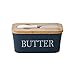 Rummyluck 600ML Beurrier en Céramique avec Coupe-Beurre, Conteneur de Beurre en Porcelaine avec Couvercle en Bambou, Joint en Silicone Amovible, Bleu