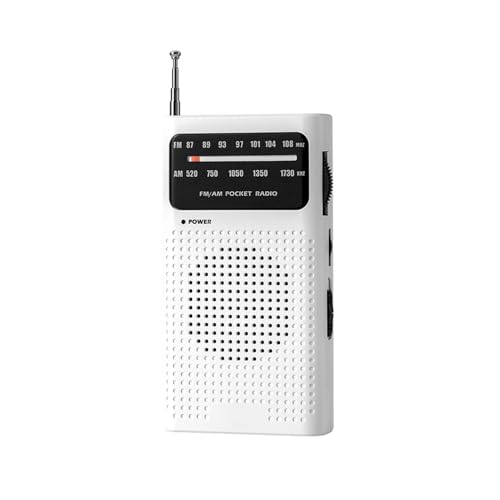 Portable Small Radio AM/FM, Battery Powered Radio with 3.5mm Headphone Jack and Speaker, Pocket Radio for Indoor, Outdoor and Emergency Use (white)