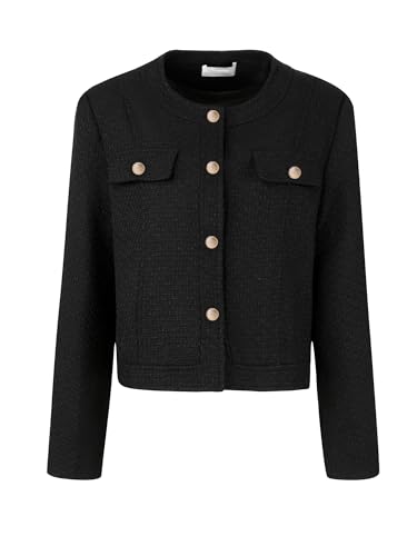 Women's Cropped Blazer Collarless Button Front Tweed Jacket