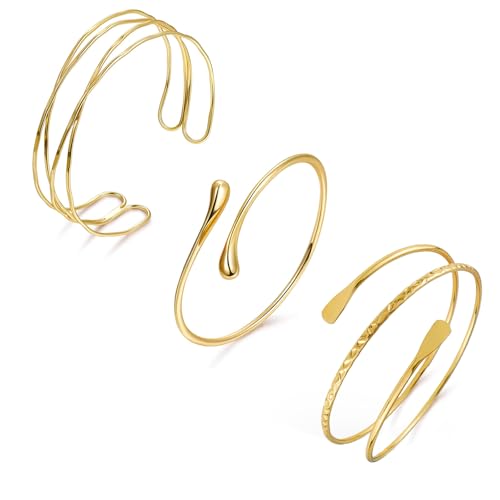 Gold Arm Cuff for Women Upper Arm Cuff Bracelet Set Adjustable Armband Bangle Bracelet Boho Coil Arm Cuffs 3pcs 4pcs Arm Cuff Jewelry