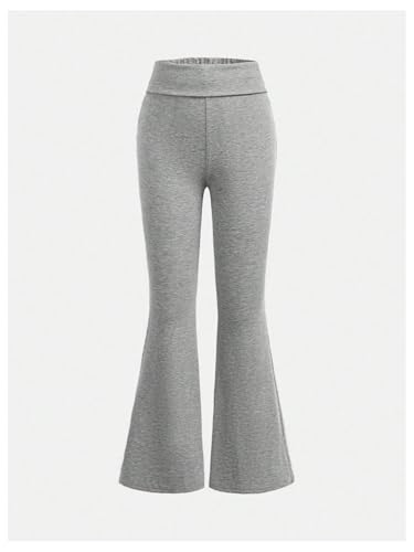 SHENHE Calça feminina dobrável de malha flare calça de ioga atlética cintura alta, Cinza claro, 8 An