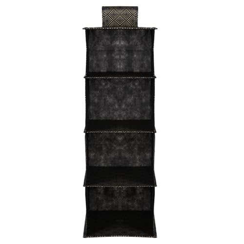 Image of Kuber Industries Non Woven Foldable 4 Shelf Hanging Closet Organizer /Organiser | Wardrobe /Cupboard /Almirah Hanging Cloth Organizer | Perfect for Clothes /Garment | Golden-Dot-Black