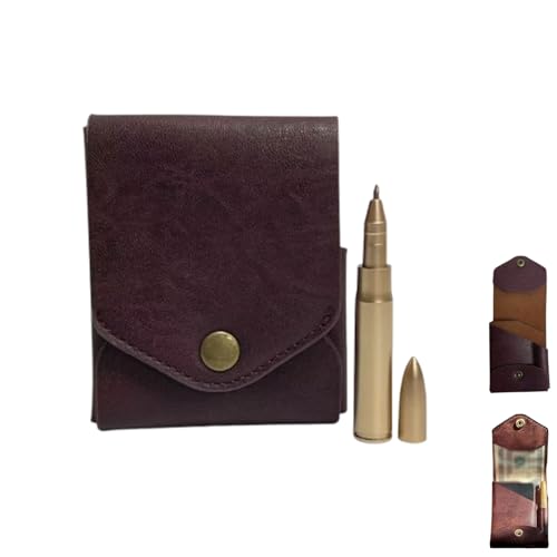 Vintage Handmade Leather Wallet, Slim Simple Men's Wallets Built-In Pen Slot (Wallet + Pen,One Size)