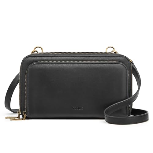 S-ZONE Crossbody Bags for Women Vegan Leather Purses Crossover Shoulder Bag Multi Compartment Zipper