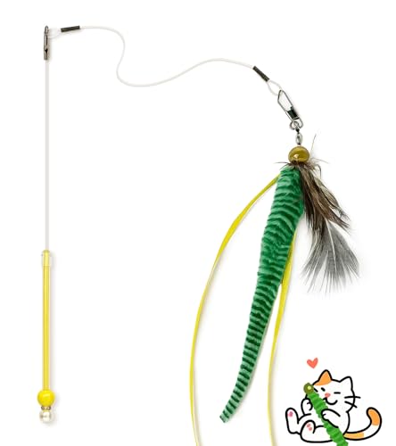 Serviteur 猫 おもちゃ 虫 猫じゃらし 人気 羽 ねこのおもちゃ 昆虫 頑丈 釣り糸 ペット用品 鈴付き 猫 遊び道具 噛むおもちゃ 歯のケア 金具付き プレゼント 緑の商品画像（Amazon）