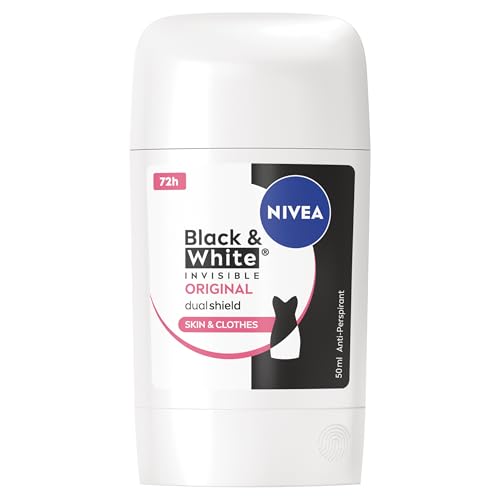 NIVEA Black & White Invisible Original Deodorante Stick 50 ml, Deodorante donna efficace 72h, Stick antitraspirante contro odori, sudore, residui, irritazioni e macchie su tessuti chiari e scuri