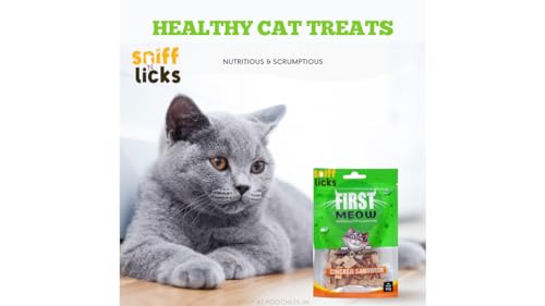 Image of First Meow Cat Treats Combo Soft Chicken Strip x1 & Chicken Sandwich x1 & Salmon Dice x1, 40g (Pack of 3) By Sniff N Licks