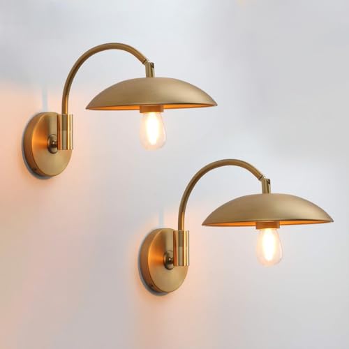 Image of Pathson Adjustable Wall Sconce, Industrial Swing Arm Wall Lamp Hardwired with Metal Base, Retro Indoor Wall Light Fixtures Decor for Hallway Bedside Living Room (Brass 2-Pack)