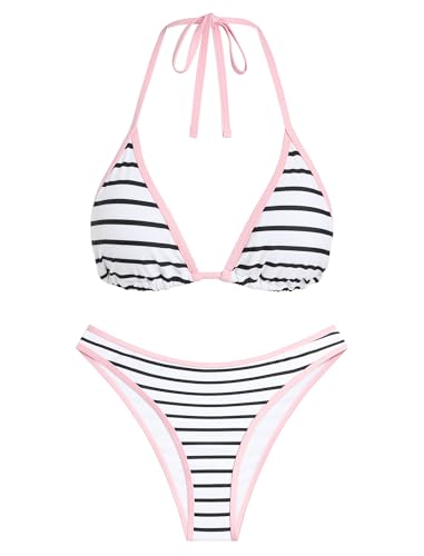 Image of ZAFUL Womens Halter Bikini Sets Triangle Bikinis High Cut Swimsuits 2 Piece Bathing Suits Sexy Swimwear