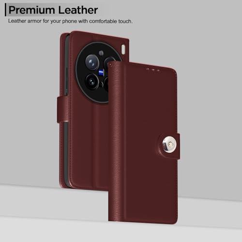Image of Pikkme Flip Cover Leather Finish | Inside TPU with Card Pockets | Wallet Stand and Shock Proof | Complete Protection Button Flip Case for Vivo X200 Pro 5G(Brown)