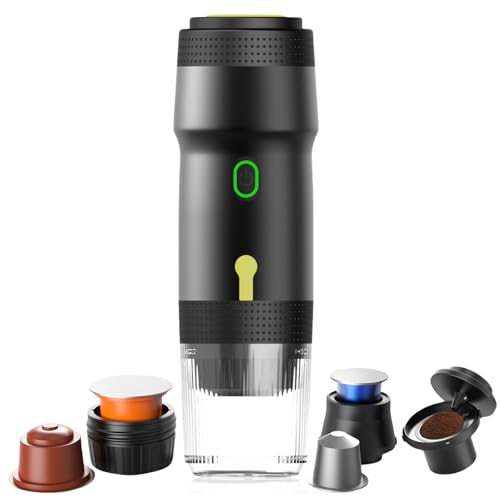 Espresso portátil, 3-en-1 Mini cafetera con batería, Camping cafetera para café molido NS-cápsulas, Travel cafetera para camping viajes coche, Rápido autocalentamiento