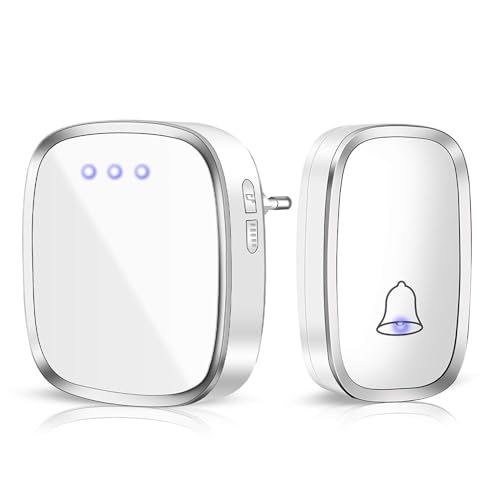 Timbre inalámbrico Hospaop Timbre de Puerta de 300 Metros de Alcance, Timbre inalámbrico Impermeable con LED Flash 36 Tonos de Llamada 4 Niveles de Volumen para hogar, Oficina, etc