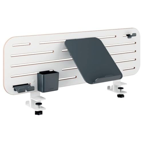 Leitz Ergo Pegboard Desk Organiser with Laptop Holder & Desk Tidy Accessories, Compatible with Desk Thickness of 35mm, Wide Hanging Slots, Clamp Mounting, 80cm x 25cm, Ergo Range, White, 65490000